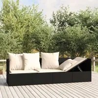 Lettino Prendisole da Esterno con Cuscini Nero in Polyrattan cod mxl 65497