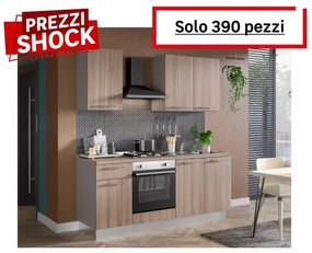 Cucina montata Flora con elettrodomestici noce L 195 cm