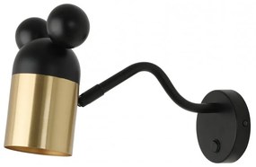 Lampada da parete per bambini nera/dorata con paralume in metallo Mouse – GTV