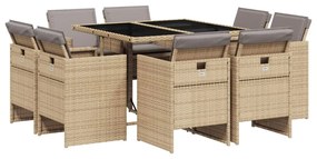 Set pranzo da giardino 9 pz con cuscini beige misto polyrattan