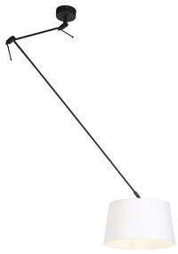 Lampada a sospensione nera con paralume in lino bianco 35 cm - Blitz