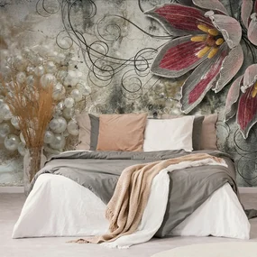 Carta da parati – Fiori con perle