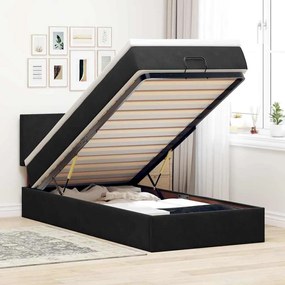 Struttura Letto Pouf Con Materasso Nero 90x200 Cm İn Velluto /