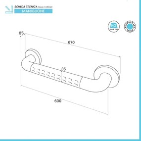 Maniglione di sicurezza per disabili 60 cm bianco con portata massima 150kg