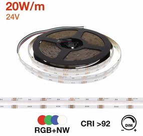 Striscia LED COB RGBW 20W/m Multicolore e B. Naturale 24VDC, IP20, 5m Professional Colore RGBW