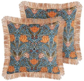 Set di 2 cuscini velluto blu e arancione 45 x 45 cm MITELLA Beliani