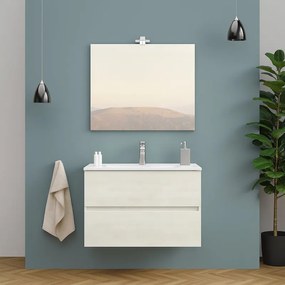 Mobile sottolavabo e lavabo con illuminazione Simple per vasca centrale rovere bianco L 80 x H 50 x P 44 cm 2 cassetti