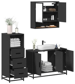Set Mobili Da Bagno 3 Pz Nero İn Legno Multistrato /