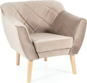 Poltrona Karo 1 Velvet in velluto beige scuro con gambe in legno naturale – 78x75x76 cm