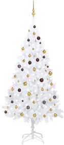 Albero di Natale Artificiale Preilluminato con Palline, Albero di Natale Preilluminato con Palline Bianco 240 cm PVC