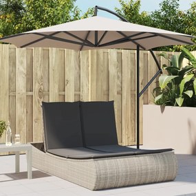 Lettino Prendisole Doppio Con Cuscini Grigio Chiaro Polyrattan /