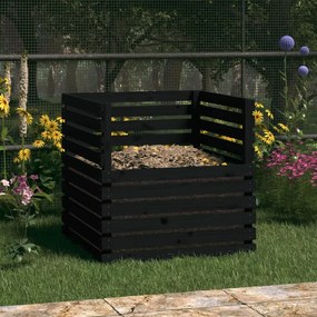 Compostiera Nera 80x80x78 Cm İn Legno Massello Di Pino /