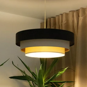 Maco Design Lampada a sospensione Triniti, marrone/beige/crema, Ø 60 cm, tessuto