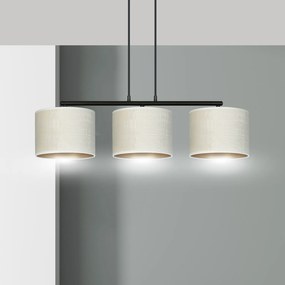Lampadario 3 Luci Ganesha In Acciaio Nero E Paralumi In Tessuto Beige