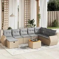 Set Divano da Giardino 9 pz con Cuscini Beige Misto Polyrattan 3265098