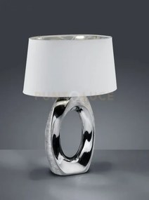 Taba lampada da tavolo grande base ceramica argento con paralume bi...