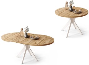 RENZO Rovere Wotan/gamba bianca – TAVOLO ROTONDO Ø110 ESTENSIBILE FINO A 180 cm|PER CUCINA SALA DA PRANZO SOGGIORNO STILE RETRO