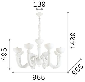 Lampadario Shabby Chic-Provenzale Bon Bon Metallo Bianco 8 Luci