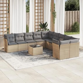 Set divani da giardino 11 pz con cuscini beige in polyrattan