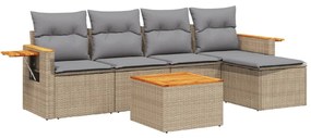 Set divano da giardino 6 pz con cuscini beige in polyrattan