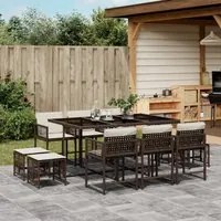 Set da Pranzo da Giardino 11 pz con Cuscini Polyrattan Marrone 3211509