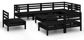 Set Salotto da Giardino 9 pz in Legno Massello di Pino Nero