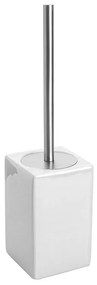 Portascopino WC Bianco In Ceramica Bianca Lucida E Manico Acciaio Inox Cuba