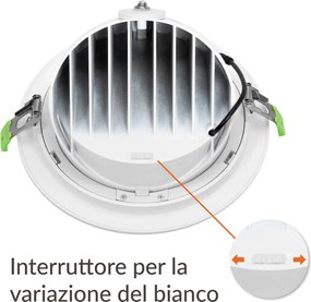 Faro LED da Incasso 42W Orientabile Foro Ø210mm con driver Philips Colore Bianco Variabile CCT