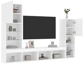 Mobili tv a muro con led 4pz bianchi in legno multistrato