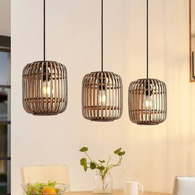 Lampada a sospensione Lindby Canyana, naturale, a 3 luci, rattan, 105 cm