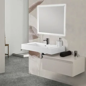 Mobile bagno sospeso 80 con lavabo 100  grigio perla e specchio   Iside
