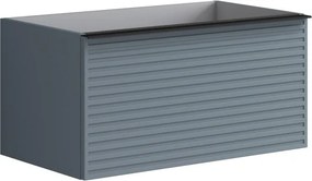Mobile da bagno sospeso sotto lavabo Pixel stripes 2 cassetti L 80 x H 40 x P 45.5 cm blu indaco e maniglia alluminio nero opaco