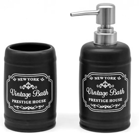 Set accessori bagno dispenser sapone e portaspazzolini in ceramica nera vintage