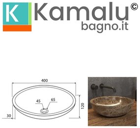Kamalu - lavabo bango in marmo grigio- marrone 40cm  litos-eg40