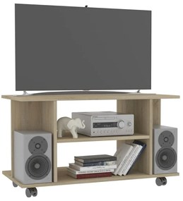 Mobile tv con ruote rovere sonoma 80x40x45 cm legno multistrato