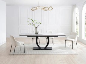 Tavolo da pranzo allungabile 6-10px Ceramica e Metallo Nero Effetto marmo Bianco - OLIFIA della Maison Céphy