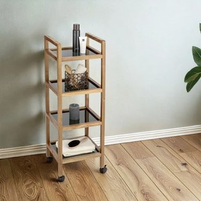 Scaffale per il bagno nero/di colore naturale in acacia massiccia 35x101,5 cm Fondi – Wenko