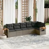 Set Divano da Giardino 6 pz con Cuscini Grigio in Polyrattancod mxl 88303