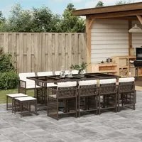 Set da Pranzo da Giardino 13pz con Cuscini Marrone Polyrattan 3211701