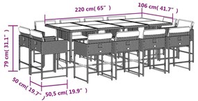 Set pranzo da giardino 13 pz con cuscini beige misto polyrattan