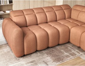 Divano angolare color salmone allungabile/con contenitore (con penisola a destra/a L) e rivestimento in bouclé Falconn – ELTAP