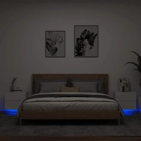 Comodini A Parete Con Luci Led 2 Pz Bianchi /