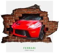 Adesivo parete Ferrari effetto 3D foro su mattoni wall sticker adesivo per muro FERRARI Misura: 150x100 cm