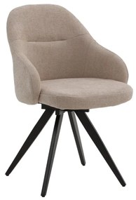 Set di sedie girevoli COVENT in tessuto beige e gambe in metallo nero, con braccioli