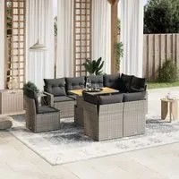 Set Divano da Giardino 9 pz con Cuscini Grigio in Polyrattan 3271851