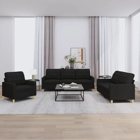 Set Di Divani 3 Pz Con Cuscini Nero İn Tessuto /