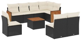 Set Divani da Giardino 9 pz con Cuscini Nero in Polyrattan