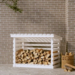 Portalegna Bianco 108x73x79 Cm İn Legno Massello Di Pino /