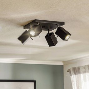SOLLUX LIGHTING Faretto da soffitto Square, nero 4 luci quadrato
