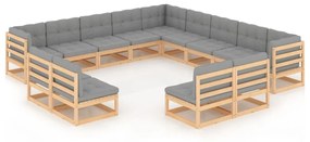 Set divani da giardino 13 pz con cuscini legno massello di pino